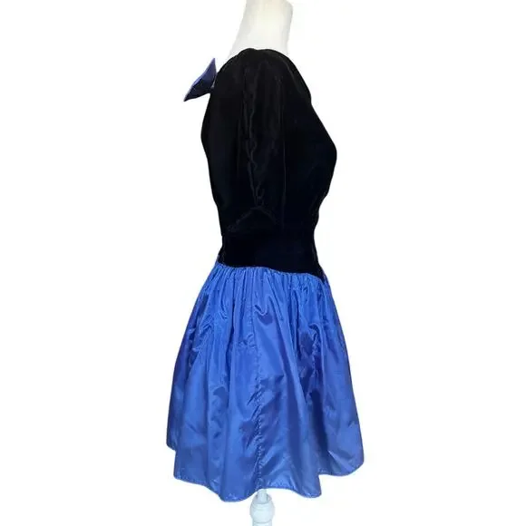 Vtg Jessica McClintock GUNNE SAX Black Velvet Blue Taffeta Party Dress Sz 5/6 - Picture 3 of 8
